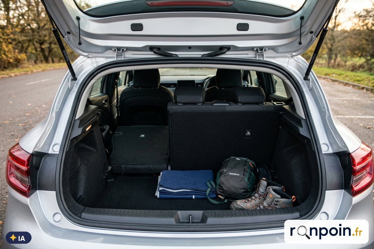 Places arrière et coffre d'une Renault Clio V — illustration générée par IA